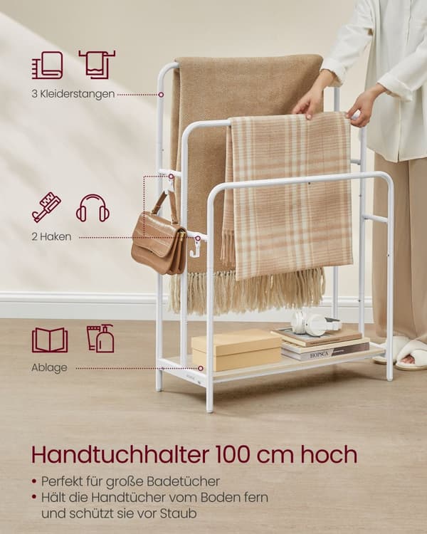 Håndklædestang med 3 skinner sky hvid-naturlig beige