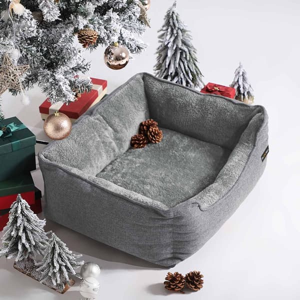 Koiran sänky, Pellava-Look Pet Bed, koiran sohvasänky korotetuilla reunoilla, liukumaton pohja, irrotettava pestävä päällinen, L, keskikokoisille koi