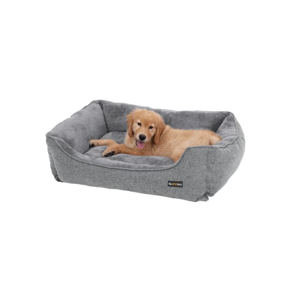 Koiran sänky, Pellava-Look Pet Bed, koiran sohvasänky korotetuilla reunoilla, liukumaton pohja, irrotettava pestävä päällinen, L, keskikokoisille koi