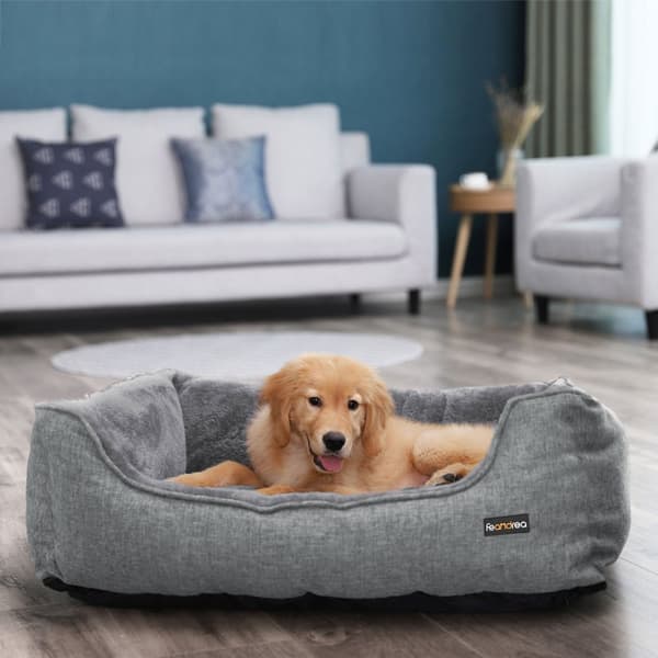 Koiran sänky, Pellava-Look Pet Bed, koiran sohvasänky korotetuilla reunoilla, liukumaton pohja, irrotettava pestävä päällinen, L, keskikokoisille koi