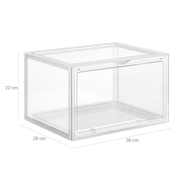 Skobokse, pakke med 3 stabelbare skoorganisatorer med klar dør, plastikopbevaring til UK størrelse 11, 36 x 28 x 22 cm, gennemsigtig