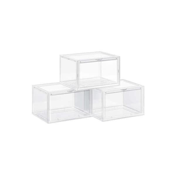 Skobokse, pakke med 3 stabelbare skoorganisatorer med klar dør, plastikopbevaring til UK størrelse 11, 36 x 28 x 22 cm, gennemsigtig