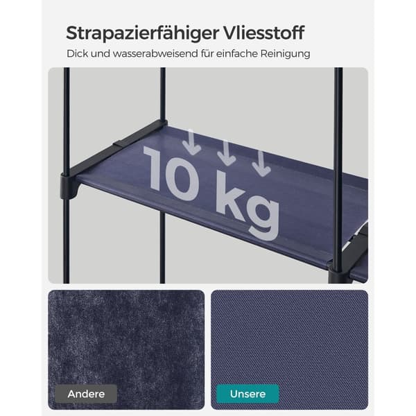 Soveværelsesgarderobe, garderobeskab med 2 tøjstænger, tøjstativ, stofbetræk, knagerække, foldbar, til omklædningsrum, soveværelse, 43 x 140 x 174 cm