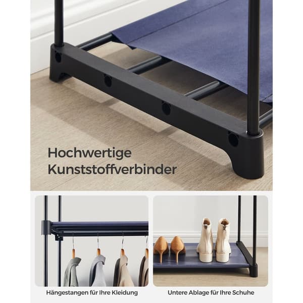 Soveværelsesgarderobe, garderobeskab med 2 tøjstænger, tøjstativ, stofbetræk, knagerække, foldbar, til omklædningsrum, soveværelse, 43 x 140 x 174 cm
