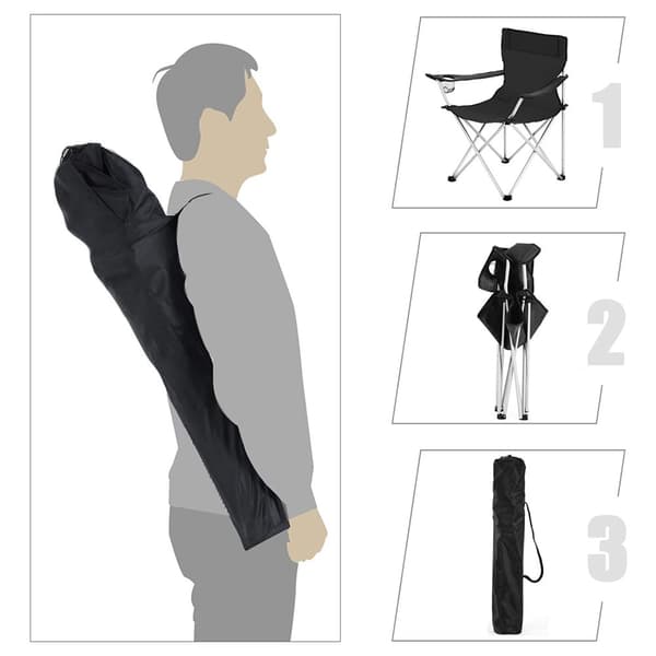 Sæt med 2 sammenklappelige campingstole, udendørsstole med armlæn og kopholder, stabil struktur, maks. Kapacitet 120 kg