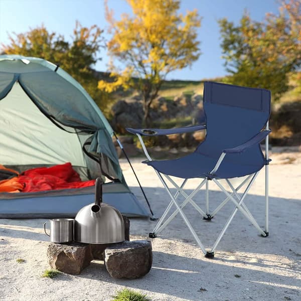 Hopfällbara campingstolar, uppsättning med 2 utomhusstolar, med armstöd, mugghållare, bärbar, 120 kg kapacitet, för camping, trädgård, fiske, strand,