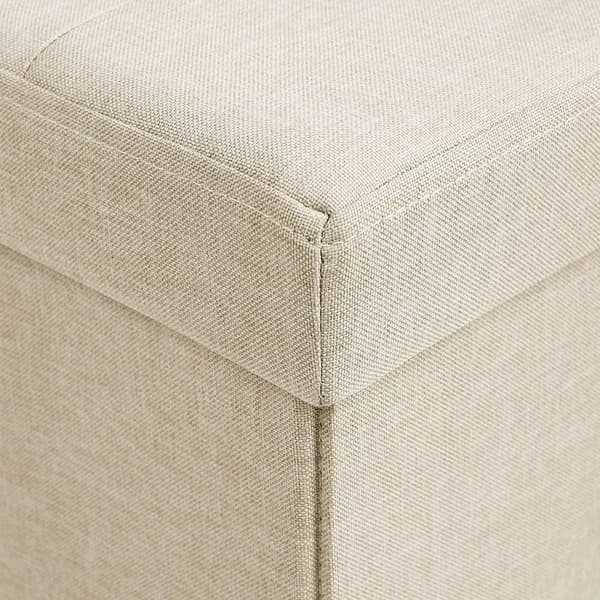 Hopfällbar förvarings Ottoman, tuftad bänk, fotpall med lock, linnetyg i imitation, 120L, rymmer upp till 300 kg, 110 x 38 x 38 cm (L x B x H), Beige