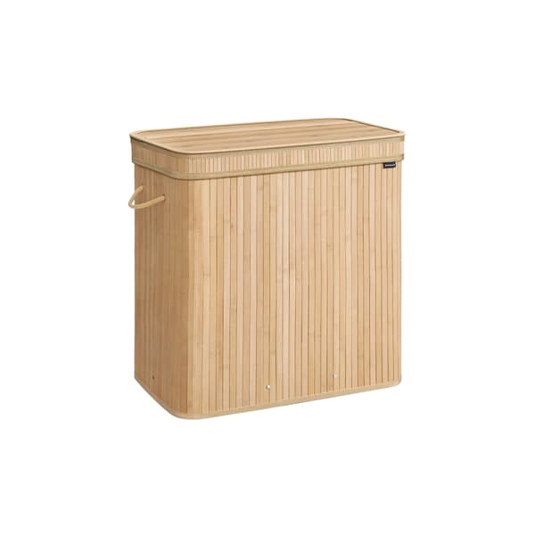 Tvättkorg med lock, tvättkorg i bambu, avtagbar maskindiskbar tvättkorg, med handtag, 150 L, för tvättstuga, sovrum, tvättrum, Natural Beige LCB062N0
