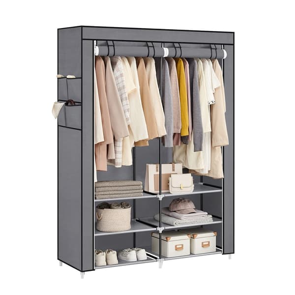 Stofgarderobe med 2 bøjlestænger og 4 sidelommer