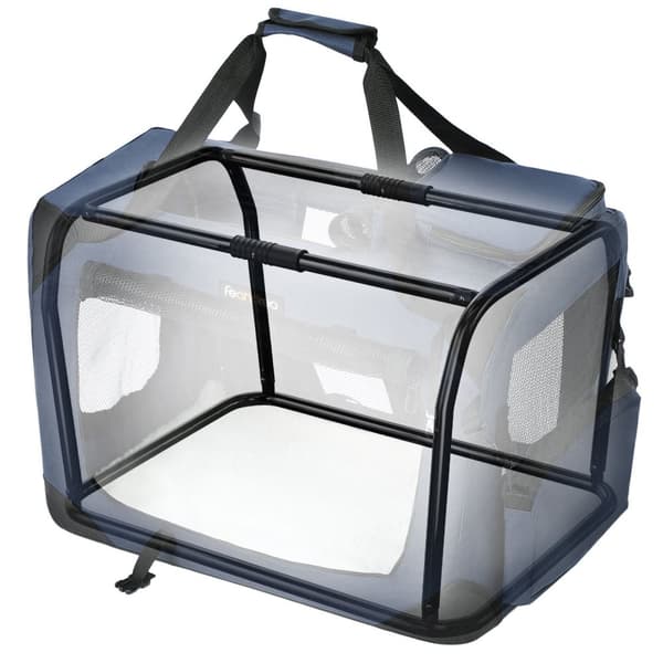 Hundetransporttaske, sammenklappelig stoftransporttaske, 50 x 35 x 35 cm, mørkeblå