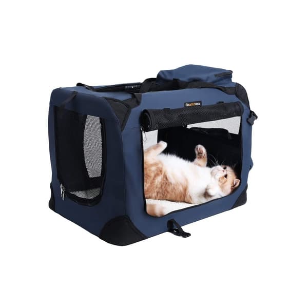 Hundetransporttaske, sammenklappelig stoftransporttaske, 50 x 35 x 35 cm, mørkeblå