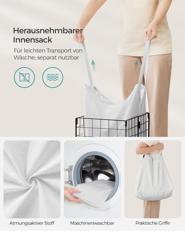 Vasketøjskurv 50 liter med aftagelig og vaskbar vasketøjspose