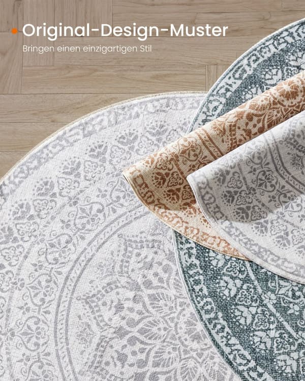 Vardagsrumsmatta, diameter 120 cm, rund matta för vardagsrum, halkfri, för sovrum, enkelsoffa, maskintvättbar, Boho-stil, Taupe Grey
