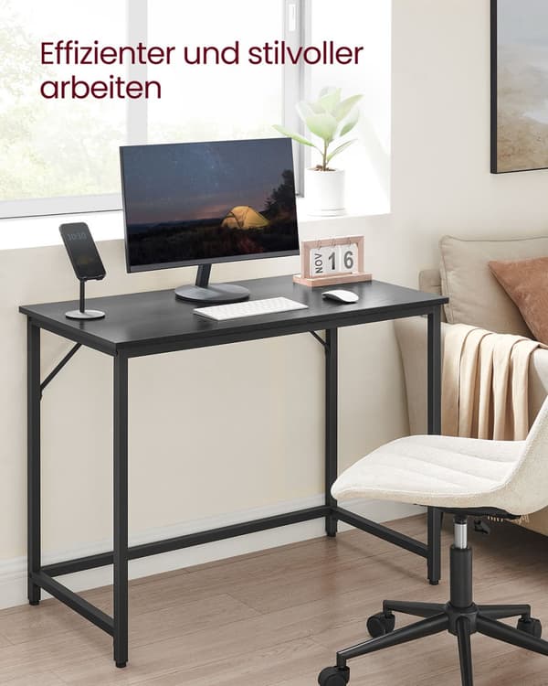 Skrivbord, litet datorbord, kontorsbord, för arbetsrum, sovrum, 50 x 100 x 75 cm, industriell design, metallram, svart LWD041B56