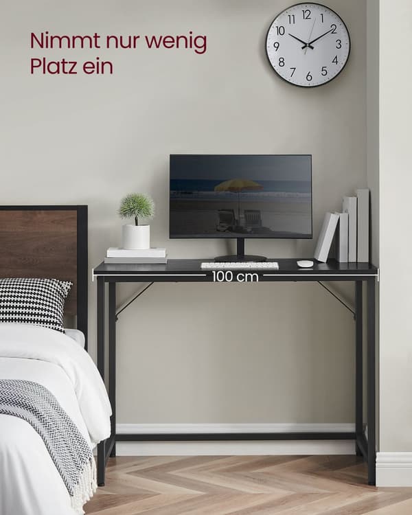Skrivbord, litet datorbord, kontorsbord, för arbetsrum, sovrum, 50 x 100 x 75 cm, industriell design, metallram, svart LWD041B56