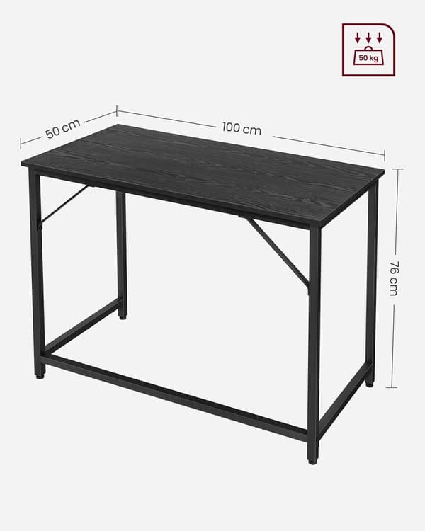 Skrivbord, litet datorbord, kontorsbord, för arbetsrum, sovrum, 50 x 100 x 75 cm, industriell design, metallram, svart LWD041B56