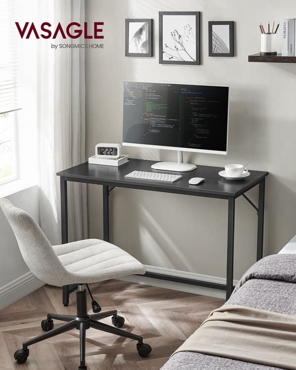 Skrivbord, litet datorbord, kontorsbord, för arbetsrum, sovrum, 50 x 100 x 75 cm, industriell design, metallram, svart LWD041B56