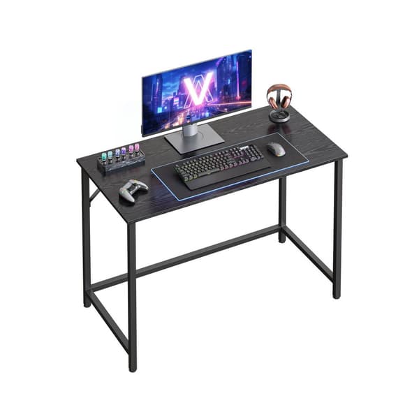 Skrivebord, lille computerskrivebord, kontorskrivebord, til studie, soveværelse, 50 x 100 x 75 cm, industrielt design, metalramme, sort LWD041B56