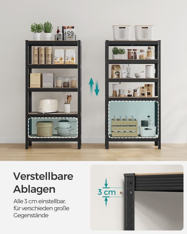 Stående hylder, bogreoler, opbevaringshylder, 5 hylder, køkkenhylder, hylder, 30 x 75 x 150 cm, bæreevne 650 kg, justerbare hylder, industrielt desig