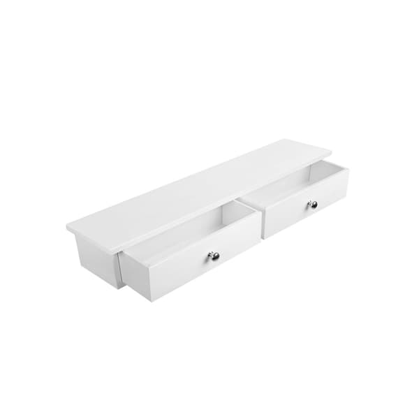 Væghylde, svævehylde med 2 skuffer, højglansfinish, holder op til 15 kg, 65 x 15 x 10 cm, til entré, stue, køkken, hvid