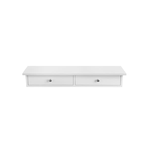 Væghylde, svævehylde med 2 skuffer, højglansfinish, holder op til 15 kg, 65 x 15 x 10 cm, til entré, stue, køkken, hvid