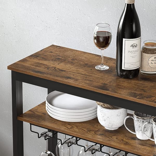 Vinställ 24 vinflaskor Stående flaskställ med glashållare för kök, bar och matsal Vintage Brown Black