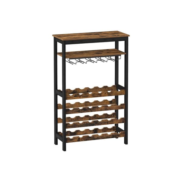 Vinställ 24 vinflaskor Stående flaskställ med glashållare för kök, bar och matsal Vintage Brown Black