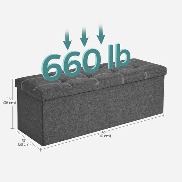 Förvarings Ottoman, hopfällbar förvaringskista, 110 x 38 x 38 cm, fotpall i konstlinne, rymmer upp till 300 kg, sovrum vardagsrum hall, mörkgrå LSF07
