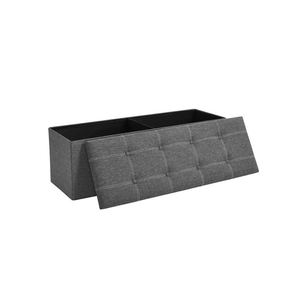 Förvarings Ottoman, hopfällbar förvaringskista, 110 x 38 x 38 cm, fotpall i konstlinne, rymmer upp till 300 kg, sovrum vardagsrum hall, mörkgrå LSF07