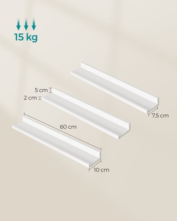 3 seinähyllyn sarja 60 cm leveä valkoinen
