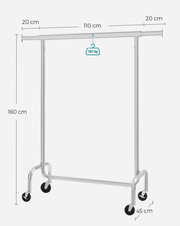 Heavy Duty Clothes Rail Adjustable Metal Chromed Garment Rack, maksimal kapacitet 130 kg, 3,6-4,9 fod lang HSR11S