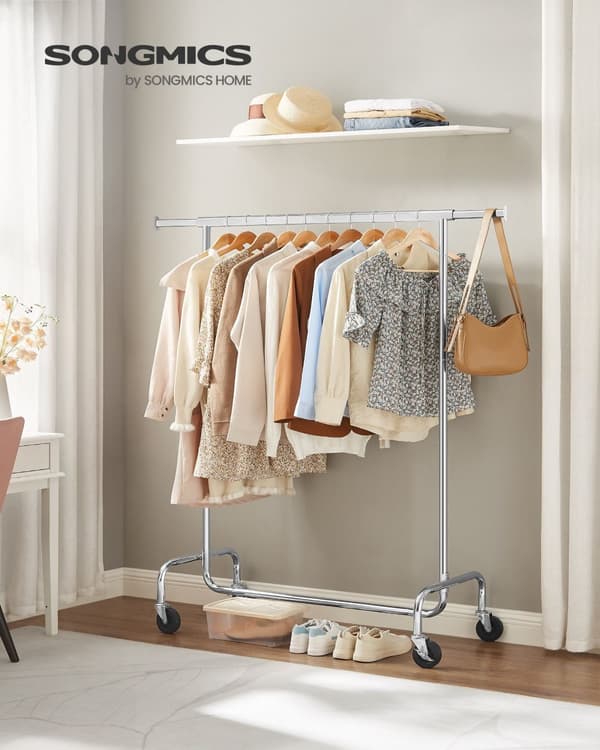 Heavy Duty Clothes Rail Adjustable Metal Chromed Garment Rack, maksimal kapacitet 130 kg, 3,6-4,9 fod lang HSR11S