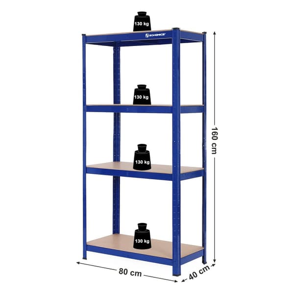 160 x 80 x 40 cm Heavy-Duty reol - 520 kg kapacitet - Boltfri stålhylder - Blå