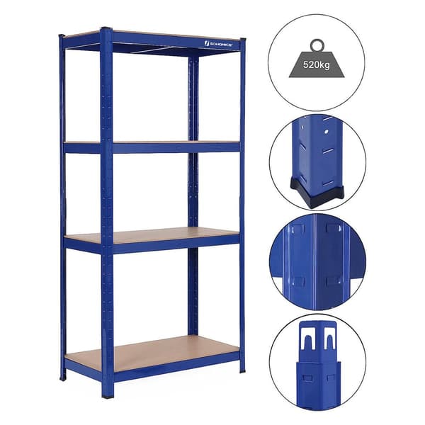 160 x 80 x 40 cm Heavy-Duty reol - 520 kg kapacitet - Boltfri stålhylder - Blå