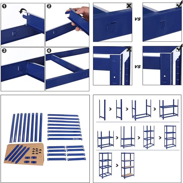 160 x 80 x 40 cm Heavy-Duty reol - 520 kg kapacitet - Boltfri stålhylder - Blå