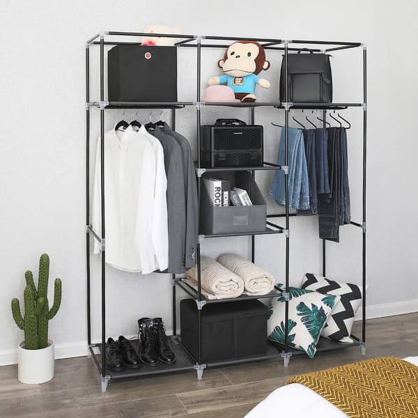 Canvas Wardrobe Bedroom Furniture Cupboard Clothes Storage Organiser Grey 175 x 150 x 45 cm