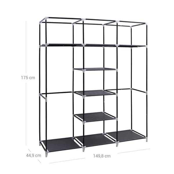 Canvas Wardrobe Bedroom Furniture Cupboard Clothes Storage Organiser Grey 175 x 150 x 45 cm