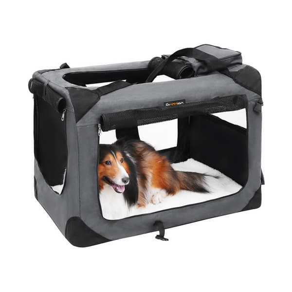 Hundetransportkasse, sammenklappelig stoftransportkasse, 70 x 52 x 52 cm, grå