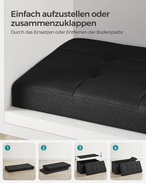 Kokoontaitettava penkki 76 cm säilytystilalla musta