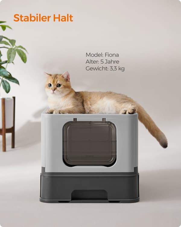 Feandrea Hidden Cat Litter Box, kattlåda med huva, utdragbar bricka, skopa, borste, rymlig för stora katter, max. Last 15 kg, Anti-spårning, Anti-läc