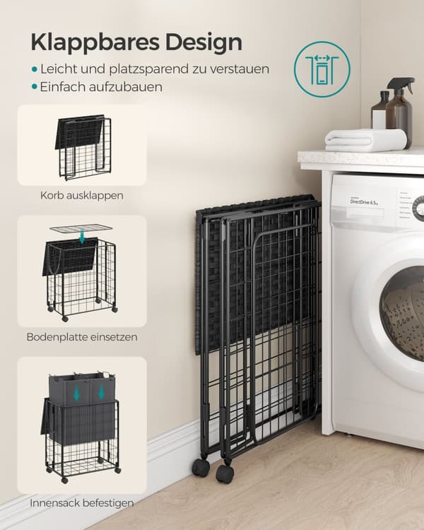 Tvättkorg 110 L med lock bläck-svart-skiffergrå