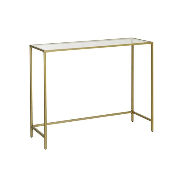 Konsolbord, bord i hærdet glas, moderne sofa- eller entrébord, metalramme, robust, justerbare fødder, til stue, gang, gylden LGT26G