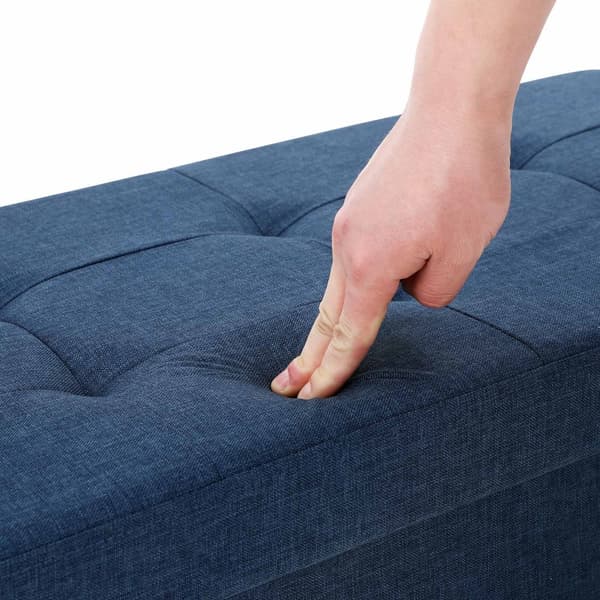 Förvarings Ottoman Bänk, Kista med lock, Fällbar Sits, Sovrum, Hall, Platsbesparande, 80L Kapacitet, Rymmer upp till 300 kg, Vadderad, Mörkblå