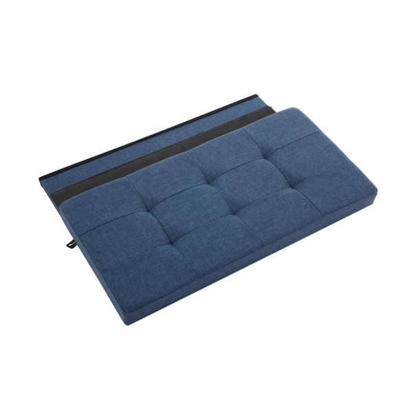Förvarings Ottoman Bänk, Kista med lock, Fällbar Sits, Sovrum, Hall, Platsbesparande, 80L Kapacitet, Rymmer upp till 300 kg, Vadderad, Mörkblå