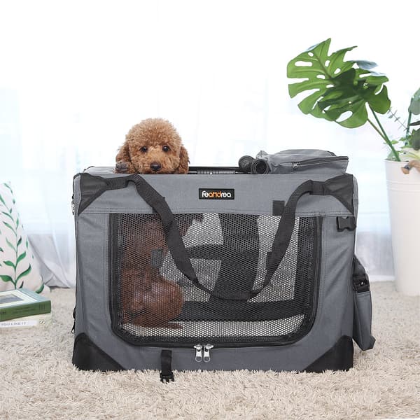 Hundetransportkasse, foldbar stoftransportkasse, 60 x 42 x 42 cm, grå