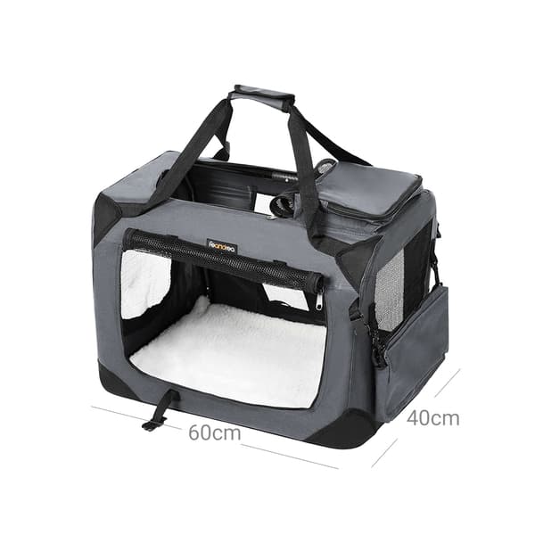 Hundetransportkasse, foldbar stoftransportkasse, 60 x 42 x 42 cm, grå