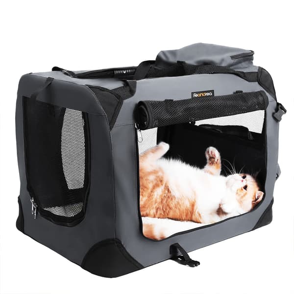 Hundetransportkasse, foldbar stoftransportkasse, 60 x 42 x 42 cm, grå