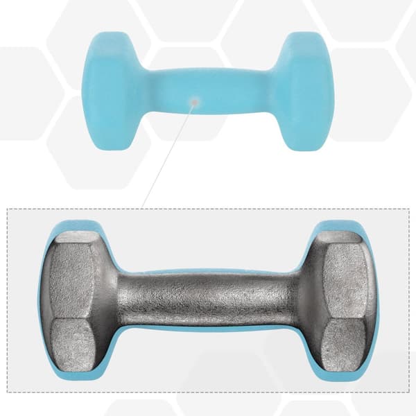 Hex käsipainot setti jalustalla - 2 x 1 kg, 2 x 2 kg, 2 x 3 kg, Neopreeni mattapintainen, käsipainot kotiharjoitteluun, vaaleanpunainen, Aqua ja sini