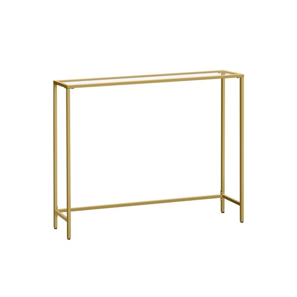 Konsolbord, entrébord, sofagruppe, hærdet glasplade, metalramme, justerbare ben, til stue, entré, gang, lys guld og gennemsigtig LGT132A01