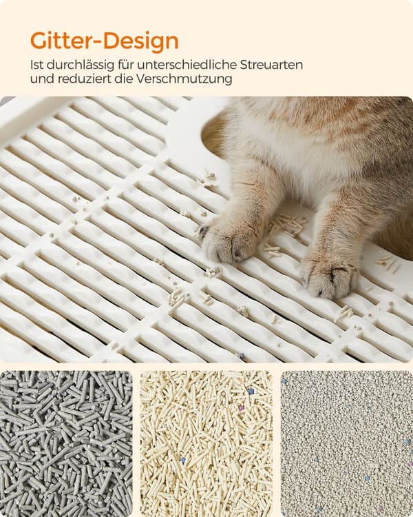 Feandrea lukket kattebakke, toilethus, aftagelig bakke, skovl, børste, til store katte, belastningskapacitet 15 kg, anti-mærkning, anti-lækage, beige